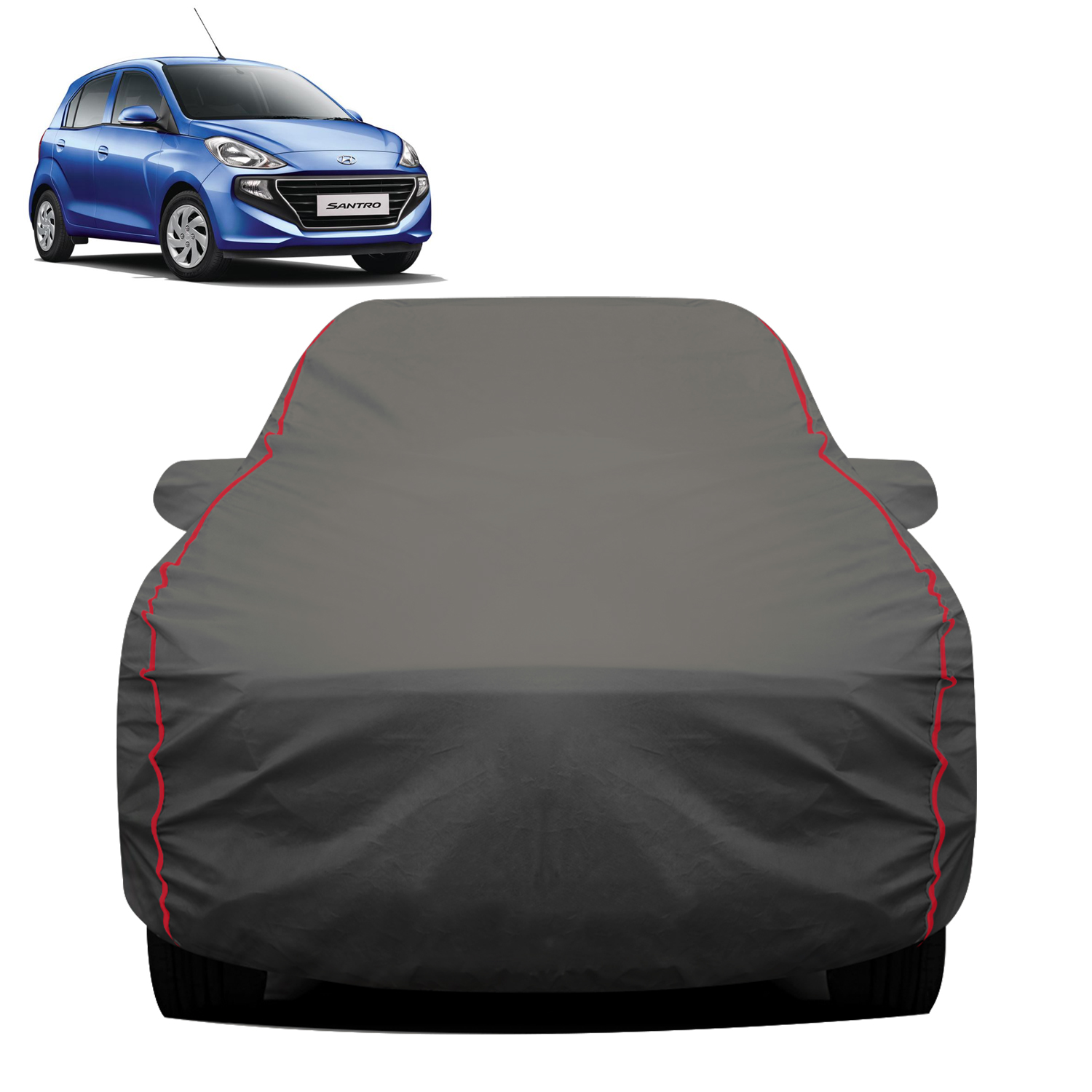 Carzex 2x2 Heavy Duty Red Border Car Body Cover For Hyundai Santro New